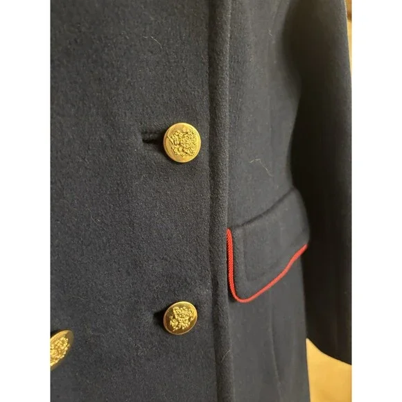 Vintage Union Made Navy Coat 1960s 70s Mod Blue Double Breasted Overcoat Twee - Picture 4 of 8